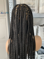 Perruque tressée LD016, style Box Braids pour femmes noires, entièrement en dentelle, sans nœuds, avec cheveux de bébé, noir naturel premium, en stock, style déesse