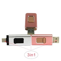 Clé USB 4 en 1 128 Go 64 Go 32 Go USB 2.0 3.0, Disque Flash Multi-fonction 3-en-1 Double pour Téléphones Tablettes Ordinateurs Portables