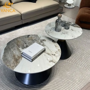 Modern Stone Coffee <strong>Table</strong> Set With High <strong>Gloss</strong> Lacquer Finish Round <strong>Nesting</strong> Coffee <strong>Table</strong> for Living Room - Product Image 6