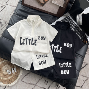 Conjunto de Polo de Manga Corta para Niños y Niñas, Verano 2026, Color Sólido, con Cierre, Elegante Conjunto de 2 Piezas para Niños Pequeños - Product Image 1