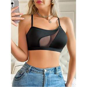 Soutien-gorge sans armatures asymétrique en maille à une épaule pour femme, avec bretelles réglables, demi-bonnet, style cami, lingerie - Product Image 5