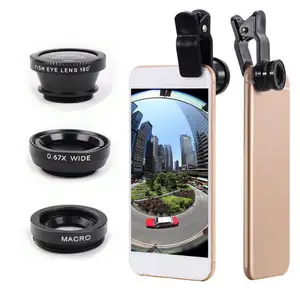 3 in 1 Fisheye Wide Angle Micro Camera Lens for iPhone Xiaomi Redmi 3IN1 Zoom Fish Eye Lens on Smartphone Lenses with Phone Clip