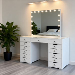Coiffeuse de luxe moderne avec miroir LED et 13 tiroirs pour chambre à coucher - Product Image 1