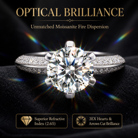 Bague de fiançailles pour femme en moissanite et argent S925, taille brillant ronde, six griffes, triple rangée, pavé de zircone cubique, avec motif couronne et panier