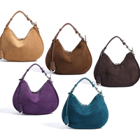 Maßgefertigte Wildleder-Optik Echtleder-Handtasche Großhandel Damen Geldbörsen und Handtaschen für Frauen Halbmond-Umhängetasche