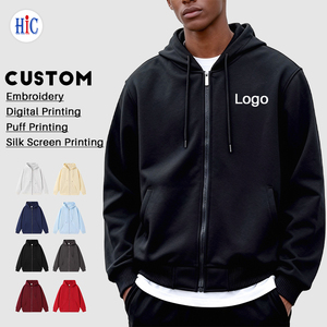 เสื้อฮู้ดซิปผู้ชายผ้าฟลีซโพลีเอสเตอร์ 100% คุณภาพสูง แขนยาว แบบเรียบง่าย สไตล์ลำลอง มีกระเป๋า รับผลิตตามสั่งขายส่ง - Product Image 1