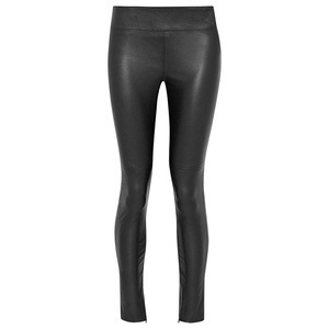 Custom Black Artificial Leather Women's Hip Hop Pants Plus Size Stretchable <b>Leggings</b> with Button Decoration Breathable Washed - Product Image 1