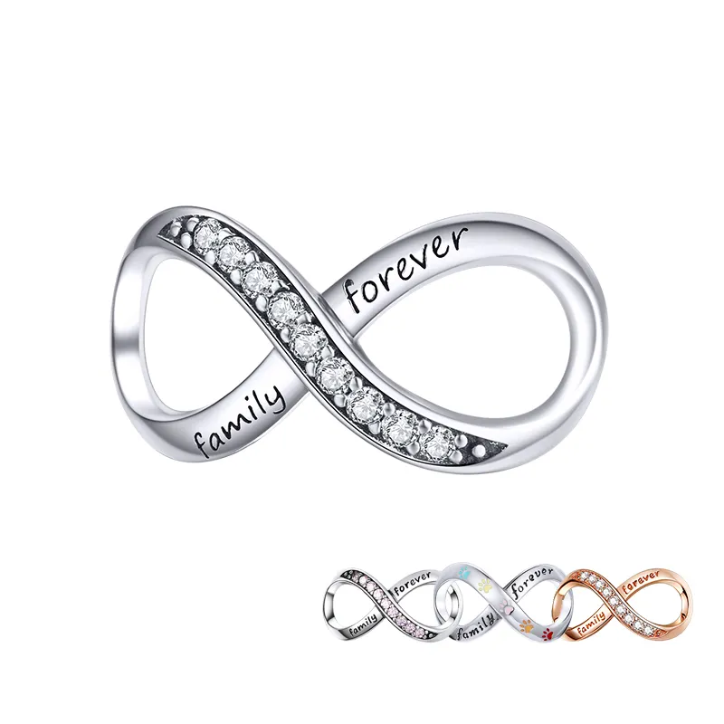 925 Sterling Silver Forever Family Infinity Love Charms Bead Fit Original Bracelet Pendant Jewelry SCC1146