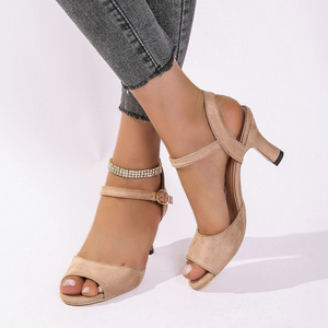 Fashion European Solid Color One Strap Sandals For Women Open Toe <b>Block</b> Heel Large Size Dating Party Footwear - Product Image 2