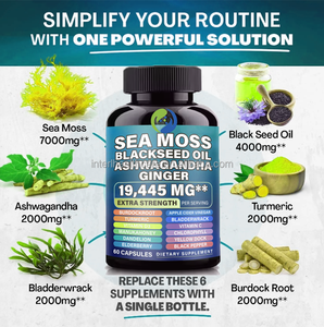 Ausreson OEM Shilajit Huile de graine noire Ashwagandha Bladderwrack Bardane Gingembre Curcuma Complément énergétique Capsules de mousse de mer - Product Image 3