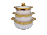 Ensemble de casseroles en céramique trois pièces classiques et durables avec bordure dorée en relief et double poignée – Vente directe en gros
