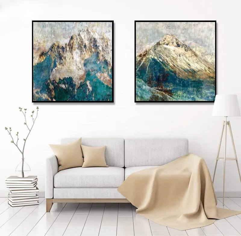 Hand Painted Abstract Mountain Landscape Canvas Print Wall Art Nordic Style Abstract oil Painting on Canvas Wall Decor Artwork