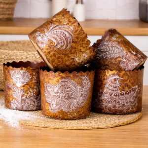 Moldes de papel vintage para panettone con diseño de pavo real, resistentes al calor, desechables, altos, para hornear pan y pasteles navideños italianos. - Product Image 6