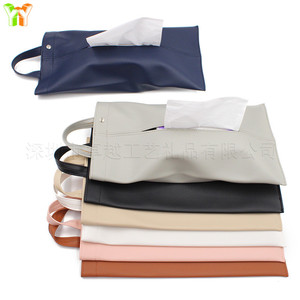 Household dining table tissue <b>box</b>, hanging car tissue <b>storage</b> <b>box</b>, Japanese style <b>waterproof</b> leather tissue bag for bathroom - Product Image 2