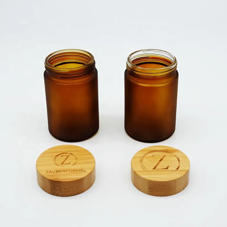 Amber Round Glass Jar Spray Any Color Glass Storage Jar With Bamboo Lid Laser Logo Glass Cosmetic Jar For Body Cream