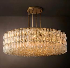 Lámpara de Araña Redonda de Lujo Nórdica con Estructura de Acero y Cristal Transparente, Luz Blanca Cálida, Compatible con CA, Ideal para Sala de Estar, Comedor, Hotel - Product Image 6
