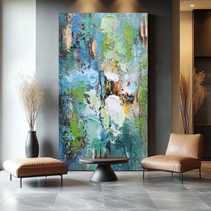 Art mural 3D, grande peinture murale abstraite verticale bleue et grise, peinture à l'huile sur toile pour la décoration moderne de la maison et des galeries - Product Image 2