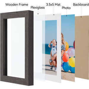 Rustic Retro Wall Hanging Set of 3 Tempered Glass Solid Oak Wood <b>Picture</b> <b>Frame</b> with Mat <b>8x10</b> - Product Image 2