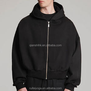 Winter 500gsm Thick Cotton Cropped <b>Hoodie</b> <b>Men</b> Custom Personalized logo <b>Zip</b> <b>up</b> <b>Hoodie</b> Manufacturer Plain <b>Black</b> Blank <b>Zip</b> <b>Hoodie</b> - Product Image 2