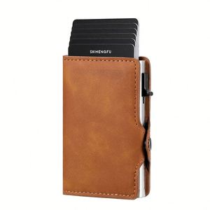 X49 RFID PU Leather & Aluminum Alloy Side-push Card Holder <b>Wallet</b> Anti-theft <b>Metal</b> Card Case - Product Image 2
