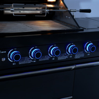 Station de barbecue de luxe pour extérieur avec îlot en acier inoxydable, réfrigérateur et armoire de rangement