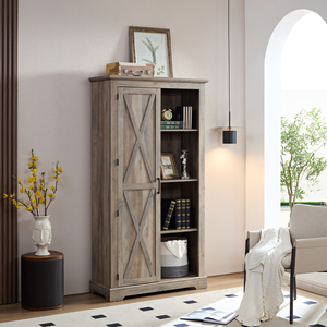 Armario de Almacenamiento Alto con Puertas Corredizas, Mueble Rústico de Madera Estilo Granja, Alacena, Organizador de Cocina para el Hogar - Product Image 3
