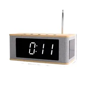ポータブル小型天然竹ケースアクリルスクリーンLEDディスプレイFMラジオ付きFMテーブル目覚まし時計