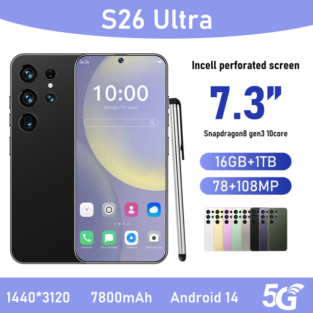2026 New S26 Ultra Android Smartphone 7800mAh Battery 16GB+1TB Long Standby
