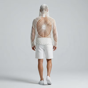 Felpa con Cappuccio da Uomo in Maglia Traforata Stile Ragnatela, Estiva, Traspirante, Maglione a Rete per Festival, Streetwear Personalizzato - Product Image 3
