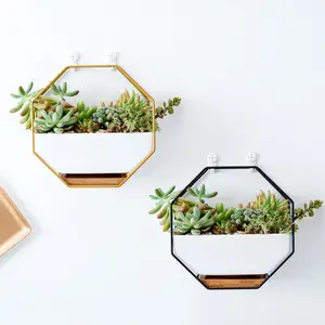 Nordic Hanging Planter Blumentopf Keramik Gold Eisen Regal Sukkulenten Stand Cache pot Vase Dekor Bonsai Bambus Geometric Mini Desk