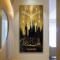 Horloge murale islamique pour hôtel, décoration d'hôtel musulman, art mural moderne, peinture en porcelaine de cristal, calligraphie arabe, commande en gros
