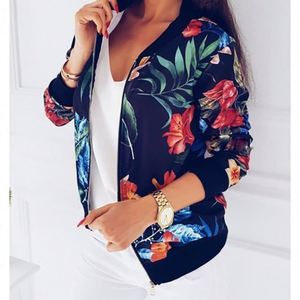 Veste pour femmes grande taille K185, veste rétro à imprimé floral, vêtements d'extérieur à manches longues pour femmes, veste bomber courte - Product Image 1