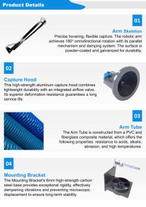 Bras d'évacuation de fumée flexible soudé de 4 m de long, capable de pivoter à 360° °   Rotation et vol stationnaire libres, avec régulateur de volume d'air - Product Image 6
