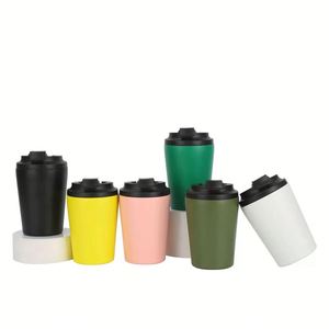 304 Stainless Steel 350ml Vacuum Insulated <b>Bottle</b> Straw Simple Stylish <b>Coffee</b> Cup Car Office Use Modern Design Business Gifts - Product Image 1