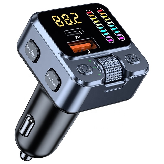 Car Bluetooth 5.4 FM Transmitter 7-color Atmosphere Light Car Kit MP3 Modulator Wireless Handsfree Audio Receiver Adapter