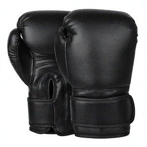Black Faux Leather Boxing Gloves Breathable Training Gloves Adjustable Wrist <b>Strap</b> for Muay Thai Sparring Gym - Product Image 1