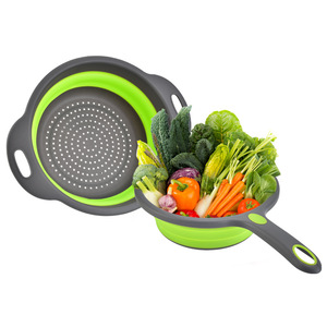 Collapsible Colander Strainer Set Green Foldable <b>Kitchen</b> Vegetable Basket With Handle For Fruit And Veggie Draining - Product Image 1