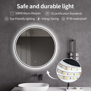 Espejo de luz <span class=keywords><strong>Led</strong></span> de maquillaje de estilo moderno, espejos redondos para baño, pantalla de Interruptor táctil montada en la pared, espejo inteligente para Baño - Product Image 2
