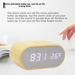 Im Lặng <span class=keywords><strong>LED</strong></span> Bằng Gỗ Đồng Hồ Báo Thức Không Dây 10W Sạc Đa Chức Năng Đồng Hồ Kỹ Thuật Số Thạch Anh Điện Tử Bằng Giọng Nói Điều Khiển Sáng Tạo - Product Image 3