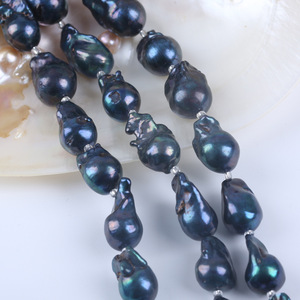 Perles d'eau douce en vrac, imitation perle blanche, forme queue de poisson baroque, 18 cm, 13-16 mm, bleu paon, noir, vente en gros - Product Image 1