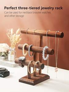 Porte-bijoux en bois massif à trois couches-Présentoir pour chaîne à main et bracelet-Collection de bijoux et support d'organisation - Product Image 5