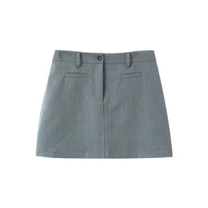 รันฉีพลัสไซส์กระโปรงทรงเอเอวสูงสำหรับผู้หญิง สีเทา ผ้าวอร์สเตดสีพื้น รุ่น N8853 - Product Image 1