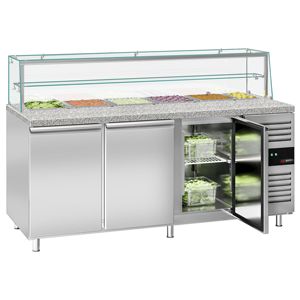 GGM Gastro Saladette PREMIUM - 2020 mm - 3 portes - avec dessus en verre pour 5x GN 1/1 & 1x GN 2/4 & 1 étagère - Product Image 3