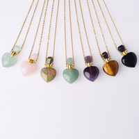 Collier Diffuseur de Parfum en Pierre Naturelle, Pendentif Cœur Cristal Guérison Reiki, Bouteille à Huiles Essentielles, Charmes pour Femmes