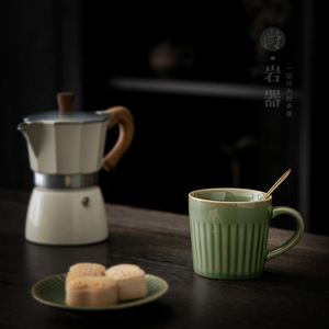 Ensemble tasse et soucoupe à café rétro en céramique, 210 ml, avec anse cylindrique, couleur unie, pour le thé de l'après-midi - Product Image 2