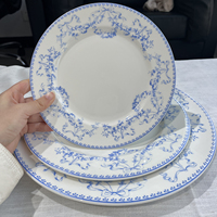 Ensemble d'assiettes à dîner en céramique imprimées nœud papillon bleu européen, assiettes florales bleues vintage, décoration de table, assiette de présentation pour mariage
