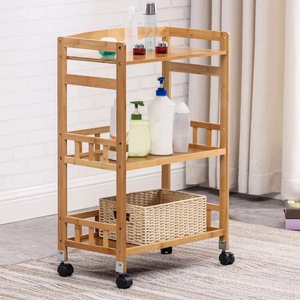 Bamboo <b>Kitchen</b> Storage Trolley Rack 3 <b>Shelves</b> Rolling Organizer Portable Modern Design Natural Color - Product Image 1