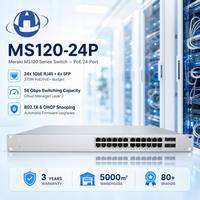 Meraki MS120-24P, Switch Gestionado en la Nube L2 de 24 Puertos Gigabit PoE+ 370W, 4x SFP 56Gbps, Switch de Rack 1U, PoE, 24 Puertos LAN