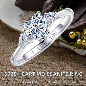 S925 Sterling Silver 10CT Heart Cut Moissanite | Three Stone <b>Ring</b> Rhodium Plated Prong <b>Set</b> | <b>Wedding</b> Band Fine Jewelry <b>for</b> <b>Women</b> - Product Image 2