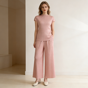 Ensemble Blazer Plissé Cheville Miyake Été 2026 <span class=keywords><strong>Femme</strong></span> – Haut Ample et <span class=keywords><strong>Pantalon</strong></span> Couleur Unie Élégant – Tenue Décontractée Deux Pièces Haut de Gamme de Créateur - Product Image 3